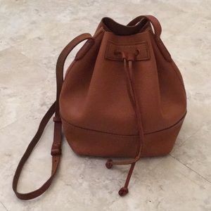 J Crew drawstring crossbody bucket bag cognac